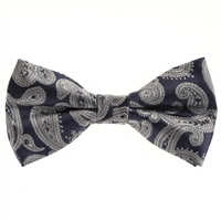 Navy and Grey Paisley Designed Pre Tied with  Matching Pocket Square BWTH-963