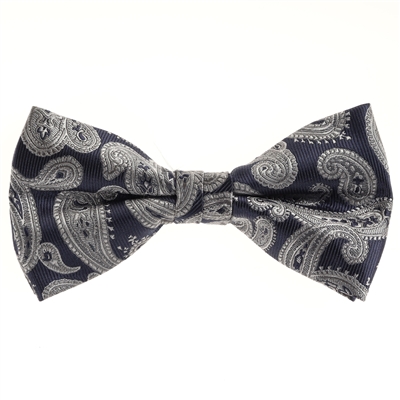 Navy and Grey Paisley Designed Pre Tied with  Matching Pocket Square BWTH-963