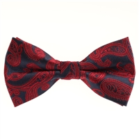Navy and Burgundy Paisley Designed Pre Tied with  Matching Pocket Square BWTH-964