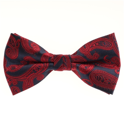 Navy and Burgundy Paisley Designed Pre Tied with  Matching Pocket Square BWTH-964