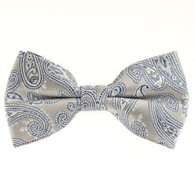 Silver and Grey Paisley Designed Pre Tied with  Matching Pocket Square BWTH-965