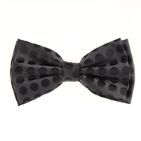 Metal Black with Jet Black Polka Dots Silk Pre-Tied Bow Tie Set with Matching Pocket Square BWTH-986