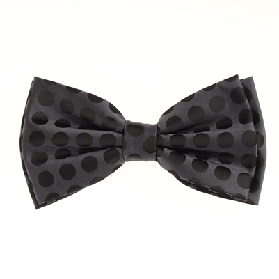 Metal Black with Jet Black Polka Dots Silk Pre-Tied Bow Tie Set with Matching Pocket Square BWTH-986