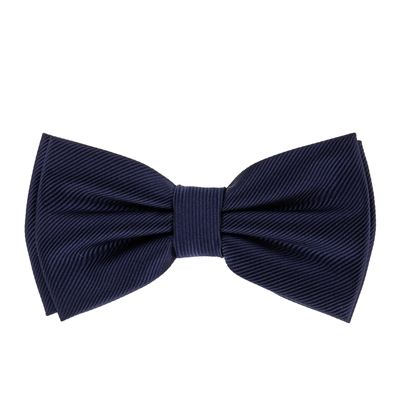 Navy Corded Weave Silk Pre-Tied Bow Tie With A white Pocket Square With Navy Colored Trim CWPTBT-136