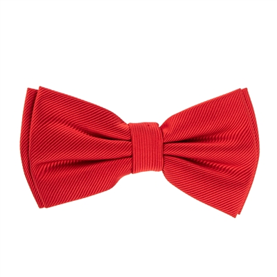 Red Corded Weave Pre-Tied Bow Tie Set With A white Pocket Square With Red Colored Trim CWPTBT-139