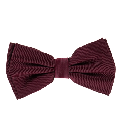 Burgundy Corded Weave Silk Pre-Tied Bow Tie with A White Pocket Square With Burgundy Colored Trim CWPTBT-140