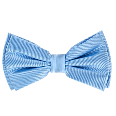 Baby Blue Corded Weave Silk Pre-Tied Bow Tie with A White Pocket Square With Baby Blue Colored Trim CWPTBT-143