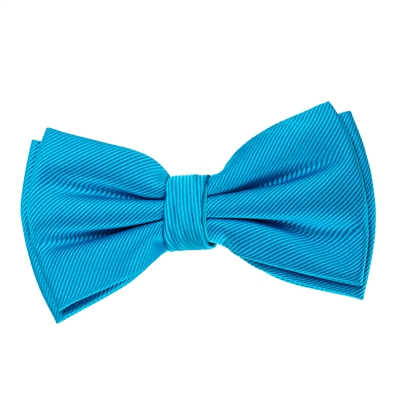 Aqua Blue Corded Weave Pre-Tied Bow Tie Set with A White Pocket Square With Aqua Blue Colored Trim CWPTBT-145