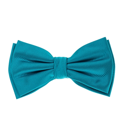 Cyan Blue Corded Weave Silk Pre-Tied Bow Tie with A White Pocket Square With Cyan Blue Colored Trim CWPTBT-146