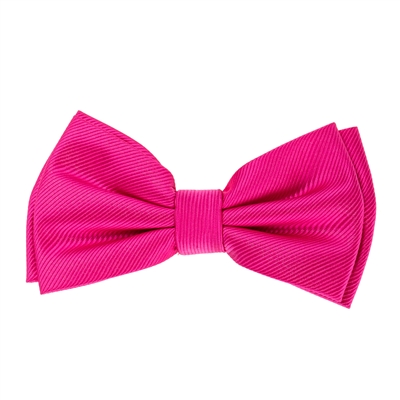Fuchsia Corded Weave Silk Pre-Tied Bow Tie with A White Pocket Square With Fuchsia Colored Trim CWPTBT-153