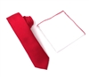 Corded Weave Solid Red Skinny Tie With A White Pocket Square With Red Colored Trim CWSKT-139A