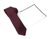 Burgundy Skinny Tie With A White Pocket Square With Burgundy Colored Trim CWSKT-140A