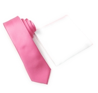 Corded Weave Solid Hot Pink Skinny Tie With A White Pocket Square With Hot Pink Colored Trim CWSKT-141A
