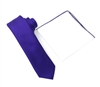Corded Weave Solid Purple Skinny Tie With A White Pocket Square With Purple Colored Trim CWSKT-147A