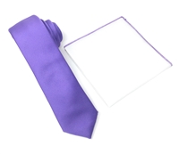 Corded Weave Solid Light Purple Skinny Tie With A White Pocket Square With Light Purple Colored Trim CWSKT-149A