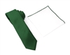 Corded Weave Solid Forest Green Skinny Tie With A White Pocket Square With Forest Green Colored Trim CWSKT-151A