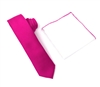 Corded Weave Solid Fuchsia Color Skinny Tie With A White Pocket Square With Fuchsia Colored Trim CWSKT-153A