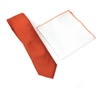 Corded Weave Solid Rust Color Skinny Tie Set Including White Pocket Square With Rust Color Trim CWSKT-159A