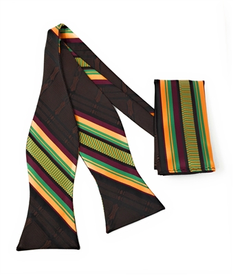 Dignity (Kente) Adjustable Self-Tie Bow Tie Set with Matching Pocket Square DD101STBT