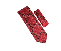 Metallic Rose Red, Metallic Gold and Black Designed Necktie Set DD207A