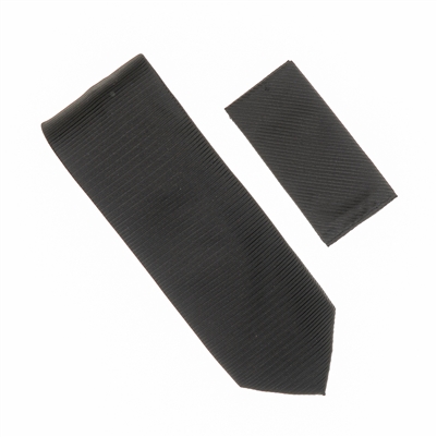 Midnight Black Horizontal Stripe Silk Tie Set DSHSTWH-70