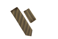 Gold, Black & Silver Striped Necktie Set with Matching Pocket Square LTD-BB20