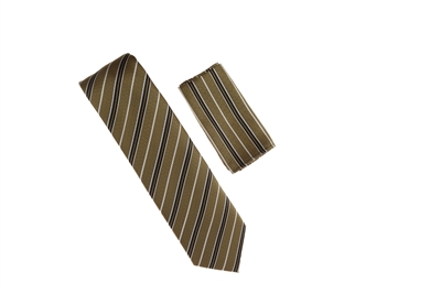 Gold, Black & Silver Striped Necktie Set with Matching Pocket Square LTD-BB20