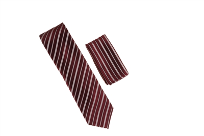 Burgundy, Black, Pink & Silver Striped Necktie Set with Matching Pocket Square LTD-BB515