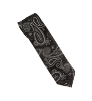 Black with Silver Paisley Designed Necktie Tie Only (No Pocket Square) LTD-BB89