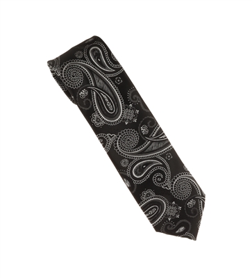 Black with Silver Paisley Designed Necktie Tie Only (No Pocket Square) LTD-BB89