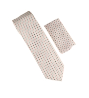 White with Red & Navy Mini Dots Extra Long Tie With Matching Pocket Square LTDXL-1607