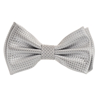 Silver Micro-Grid Pre-Tied Bow tie with Matching Pocket Square  MGPTBT-05