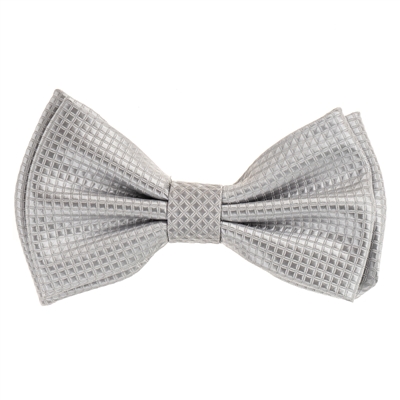 Silver Micro-Grid Pre-Tied Bow tie with Matching Pocket Square  MGPTBT-05