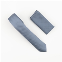 Micro-Grid Blue-Grey Skinny Tie With Matching Pocket Square MGSKT-26