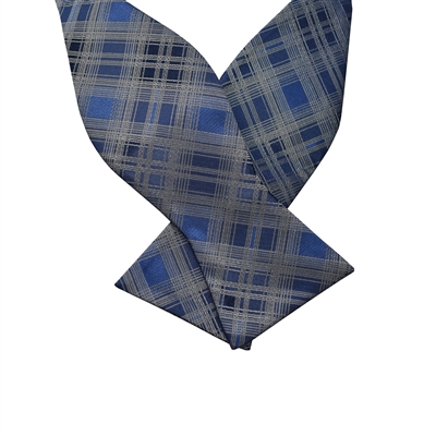 Checkered Blue Silk Self Tie Bow Tie With Matching Pocket Square SBWTH-1374