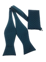 Navy & Green Squares Self-Tie Bow Tie Sage-Green Micro-Grid Pre-Tied Bow Tie with Matching Pocket Square SBWTH-416