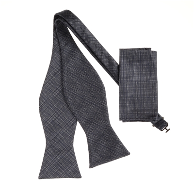 Grey and Navy Designed Self- Tie with Matching Pocket Square  SBWTH-923
