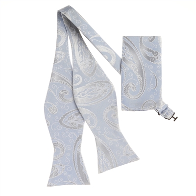 Baby Blue and Grey Designed Self - Tied Bow Tie with Matching Pocket Square  SBWTH-936