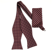 Navy, Burgundy and Gold Designed Self - Tied Bow Tie with Matching Pocket Square  SBWTH-940