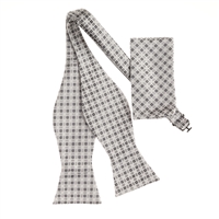 Silver, Grey and Charcoal Designed Selt - Tied Bow Tie with Matching Pocket Square  SBWTH-941