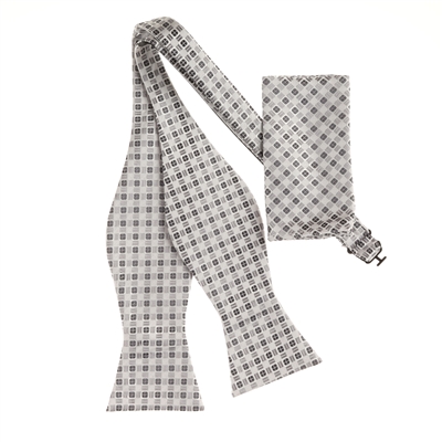 Silver, Grey and Charcoal Designed Selt - Tied Bow Tie with Matching Pocket Square  SBWTH-941
