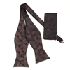 Navy, Champane Toast & Tan Leaf Designed Self Tie with Matching Pocket Square  SBWTH-952