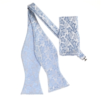 Silver & Light Blue Floral Designed Self Tie with Matching Pocket Square SBWTH-958