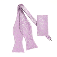 Silver & Lavender Floral Designed Self Tie with Matching Pocket Square SBWTH-959