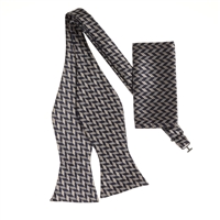 Navy & Taupe Designed Self -Tie with Matching Pocket Square SBWTH-961