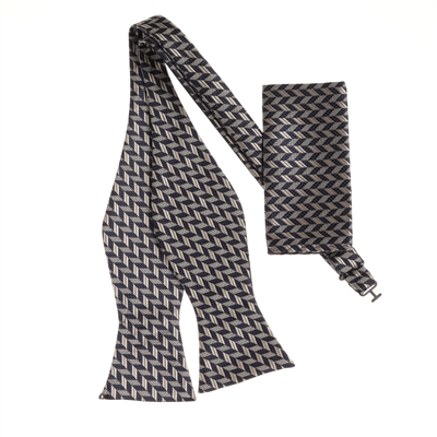 Navy & Taupe Designed Self -Tie with Matching Pocket Square SBWTH-961