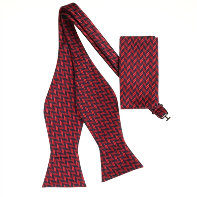 Navy & Red Designed Self- Tie with Matching Pocket Square SBWTH-962