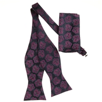 Navy with Purple Paisley Designed Self- Tie with Matching Pocket Square SBWTH--968