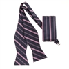 Navy with Pink Striped Designed Self - Tied Bow Tie with Matching Pocket Square SBWTH-972