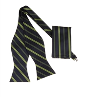Navy with Lime Green Striped Designed Self-Tied Bow Tie with Matching Pocket Square SBWTH-974